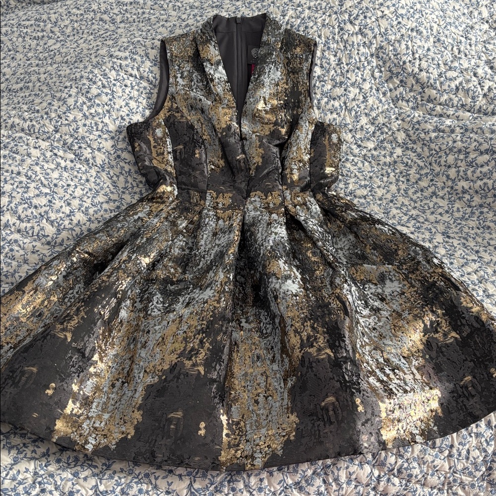 Vince Camuto Black and Gold Mini Dress